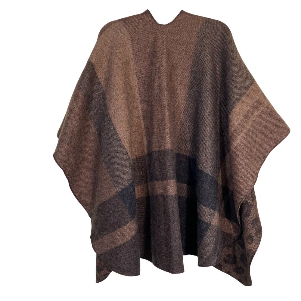 Woolrich Women's Reversible Wrap Shawl Brown Plaid & Animal Print Soft Cozy - Picture 10 of 15